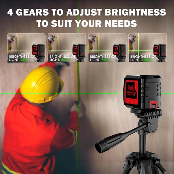 Self Leveling Laser Level 100ft, Green Cross Line with Tripod, 4 Brightness Modes & Pulse Function, Manual & Self-Leveling Modes, IP54 Waterproof for Picture Hanging, Tile, DIY Construction