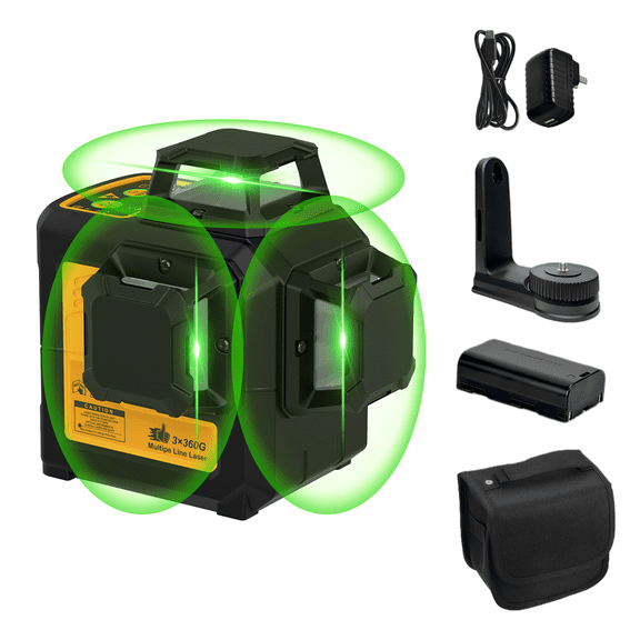 Self Leveling Laser Level Tool, 3x360 Line Lasers, 12 Lines Green Beam Leveler Tool, with Self-leveling, Manual, Pulse Mode, Lazer Level with 360 Magnetic Base and Rechargeable Battery