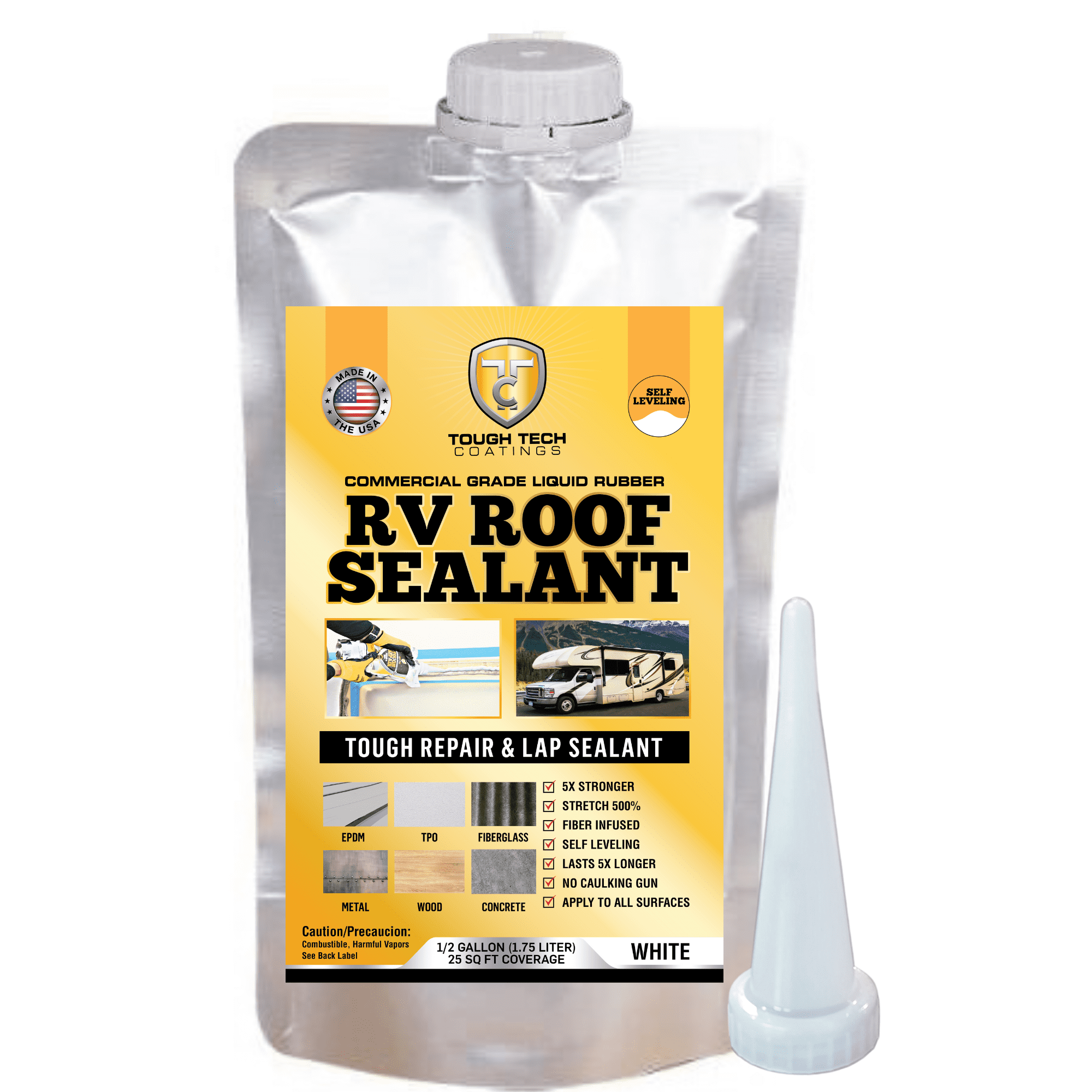 Self Leveling RV Roof Sealant, For Vents, AC, Skylights, Joints, Seams, And Much More. Works On All RV Surfaces. 32 Ounce Pouch