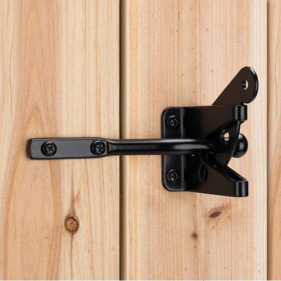 Self Locking Gate Latch Automatic Gravity Lever for Wood Fence Gate, Heavy Duty Steel Door Latch, Black Finish, Weather Resistant