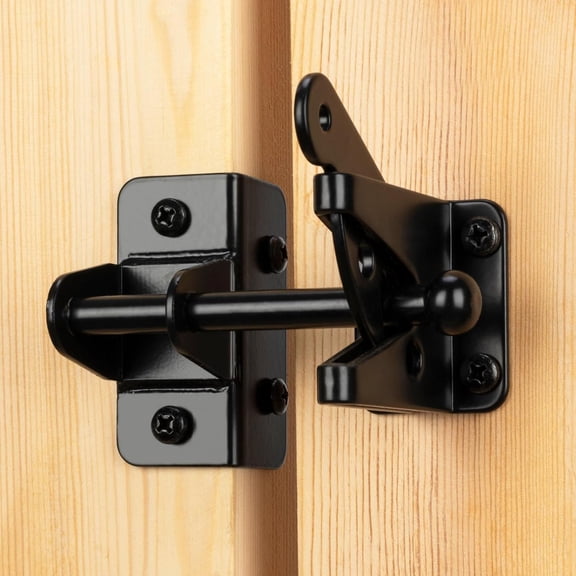 Self-Locking Gate Latch for Wooden Fence Gate Heavy Duty, Post Mount Automatic Gravity Lever Gate Fence Door Latches for Wooden Fence Secure Pool Garden Shed, Black, Normal