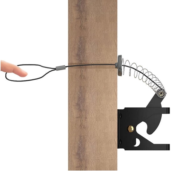 Self Locking Gate Latch for Wooden Fence Heavy Duty, Gravity Lever Fence Door Latches with Steel Spring Cable, Pull String Gate Hardware Gate Lock for Outdoor Secure Pool, Garden, Black Finish