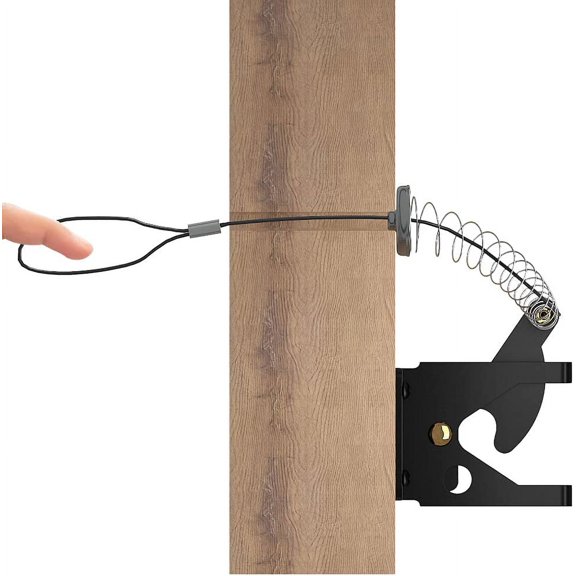 Self Locking Gate Latch for Wooden Fence Heavy Duty, Gravity Lever Fence Door Latches with Steel Spring Cable, Pull String Gate Hardware Gate Lock for Outdoor Secure Pool, Garden, Black Finish