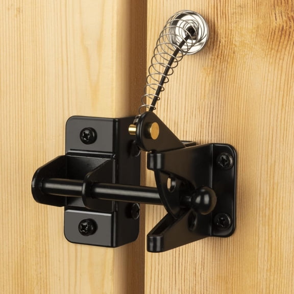 Self Locking Gate Latch for Wooden Fence with Steel Spring Cable Pull,Heavy Duty Gravity Fence Latch for Metal Gates,Vinyl Fence,Gate Hardware Gate Door Lock for Outdoor Pool,Black Finish