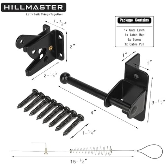 Self Locking Gate Latch for Wooden Fence with Steel Spring Cable Pull,Heavy Duty Gravity Fence Latch for Metal Gates,Vinyl Fence,Gate Hardware Gate Door Lock for Outdoor Pool,Black Finish