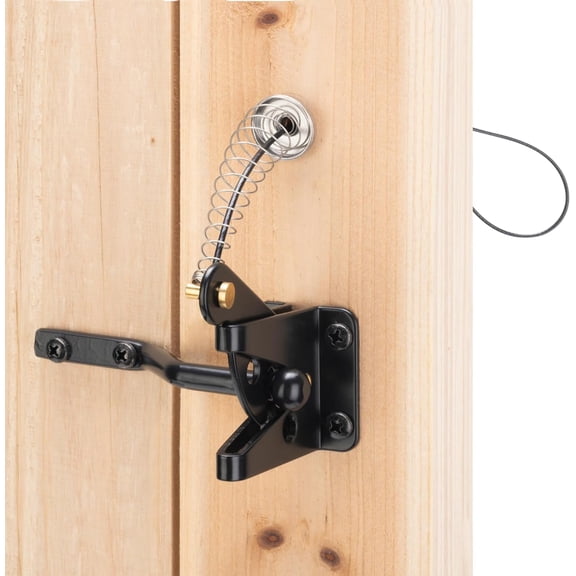 Self Locking Gate Latch for Wooden Fence Heavy Duty,Gravity Lever Fence Door Latches with Steel Spring Cable Pull String Gate Hardware Gate Lock for