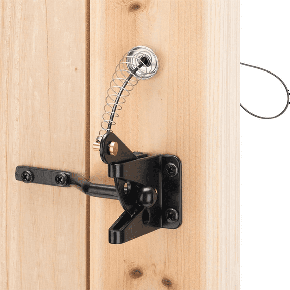 Self Locking Gate Latch for Wooden Fence Heavy Duty, Steel Spring Cable Pull String Hardware Lock Garden