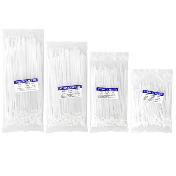 Self-Locking Nylon Cable Ties 400PCS, 4/6/8/10 Inch White UV Resistant Wire Management Ties for Indoor & Outdoor Use