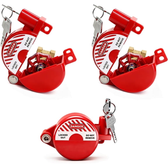 Self-Locking Plastic Gate Valve Lockout Device,1 to 2-1/2 in Dia Valve Handles,Hose Bib Lock for Outdoor Faucet Knob/Gas Valve/Propane Tank,Outside Garden Valves,(2 Pack,Red)