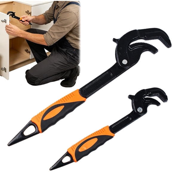 Self Locking Wrench | 2 Piece Multifunctional Carbon Steel Spanner - Adjustable Pipe Wrench | Multipurpose For Auto Repair Home Maintenance Faucet Sink Toilet Car