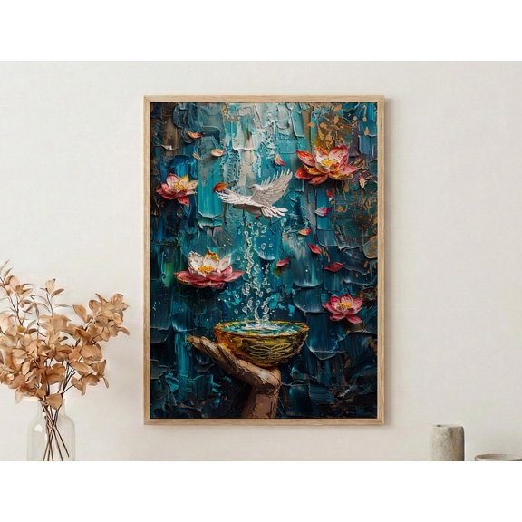 Self Love Ace Of Cups Tarot New Beginnings Impasto Emotional Healing Heart Chakra Decor Spiritual, Stretched Canvas