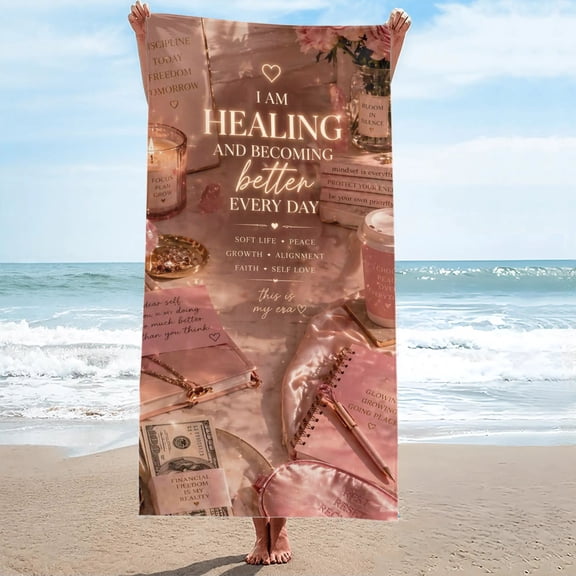 Self Love Affirmation Money Motivational Quote Gift Oversized Beach Towel, Sand-Free 27.5" x 55"