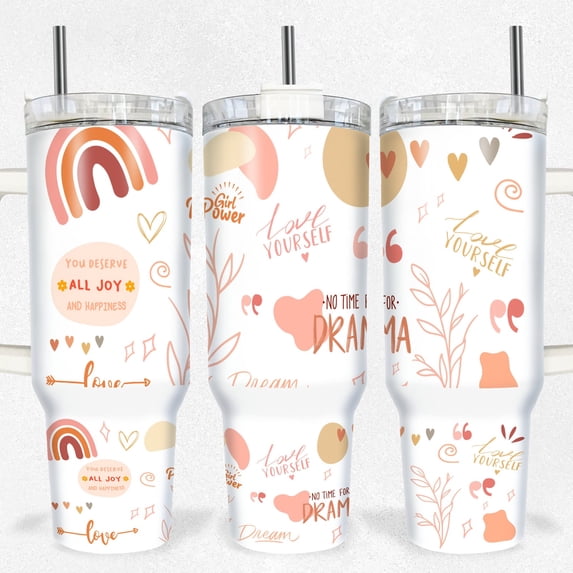 Self Love Boho Floral 40oz Quencher Tumbler , Self Love Tumbler Sublimation s - / seamless