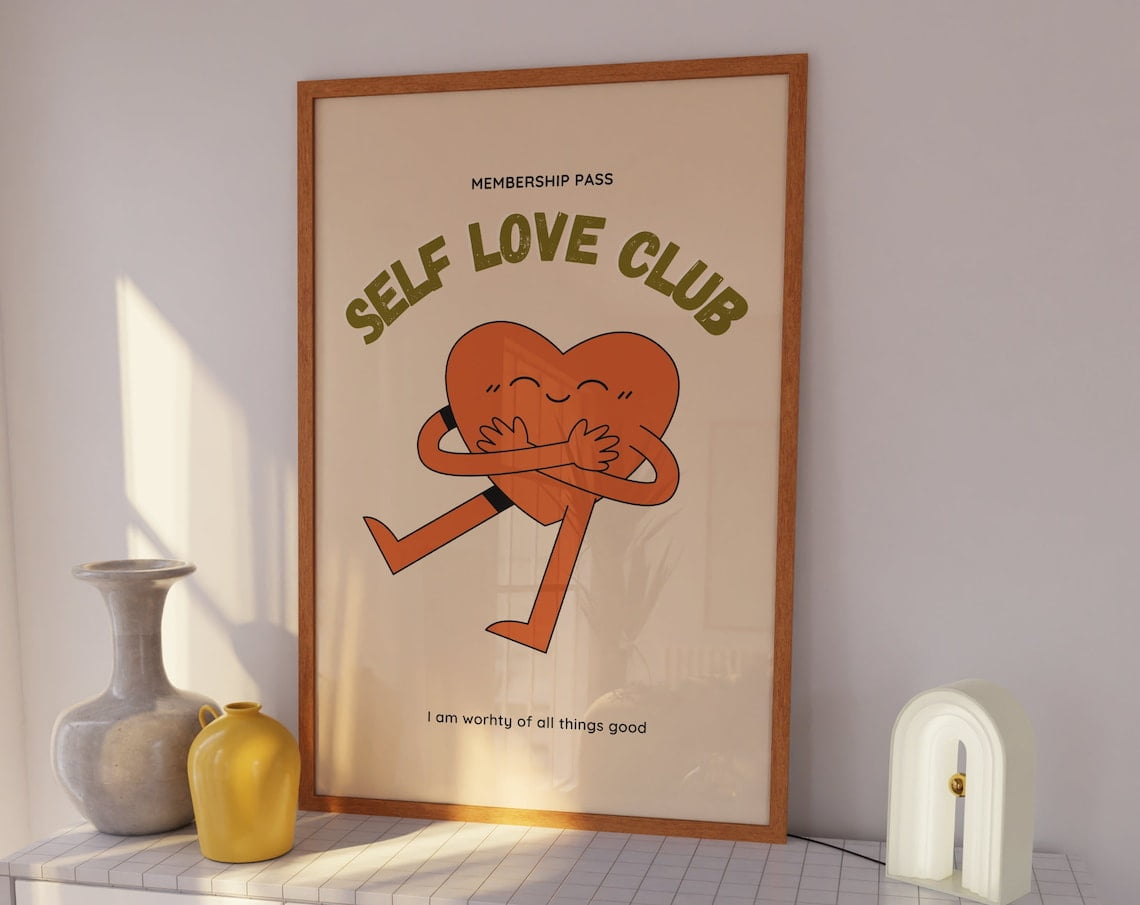 Self Love Club Print • I Am Worthy Affirmation Poster • Self Love Retro ...