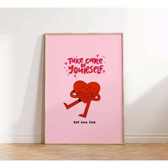 Self Love Club Print, Inspirational Quote Print, Pink Poster, Retro Wall Art, Art, Wall Decor, Housewarming Gift Wall Art, Modern Wall Decor, 16x24 UNFRAMED