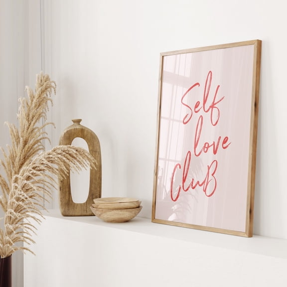 Self Love Club Print Poster, Motivational Quote Poster, Girly Self Care Print Poster, Pink Typography Wall Art for Apartment,, Size 12x18 UNFFRAMED F03.1.7l198