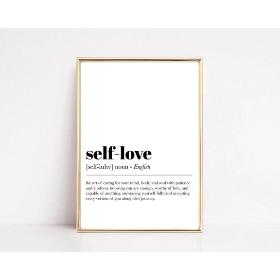 Self-Love Definition Minimalist Typography Wall Art, Stretched Canvas 12x16in