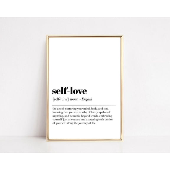 Self Love Definition Minimalist Wall Art for Modern Home Decor, Stretched Canvas Size 12x18