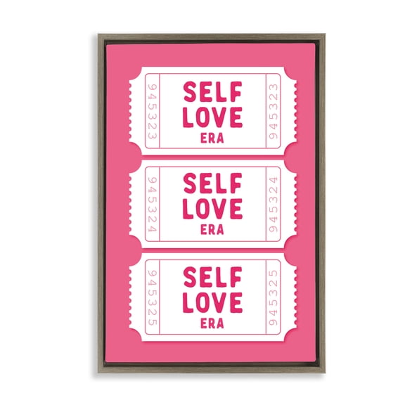 Stupell Industries Self Love Era Tickets Brown Framed Floater Canvas Wall Art, design by Lettered and Lined, 31 x 21