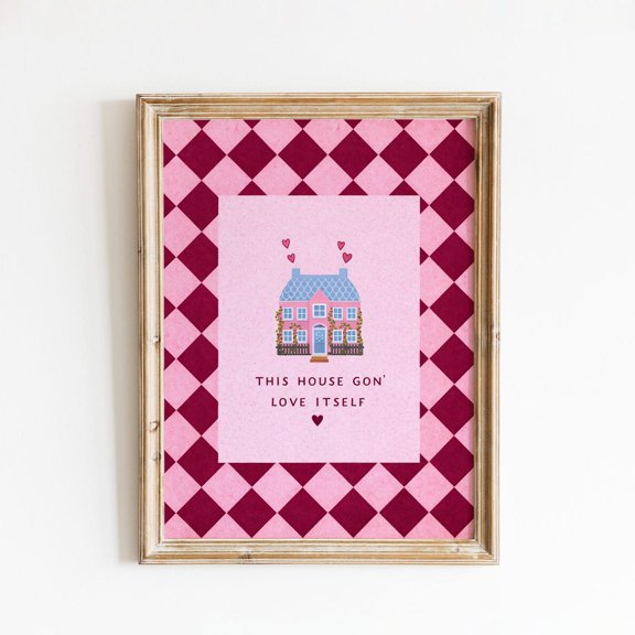 Self Love House Checkered Quote Wall Decor Unframed Paper Print