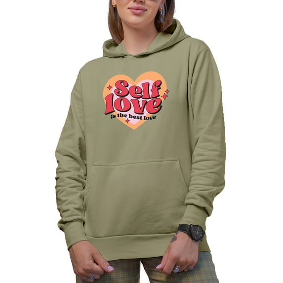 Self Love Is the Best Love, Retro Groovy Wavy Text Valentines Day Art Merch Gift, Sand Hooded Sweatshirt or Hoodie, Medium