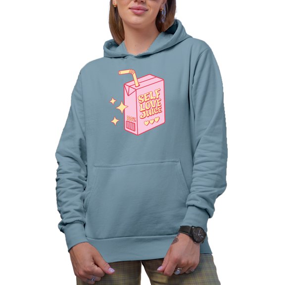 Self Love Juice, Retro Juice Pack Valentine's Day Art Merch Gift, Light Blue Hooded Sweatshirt or Hoodie, Large