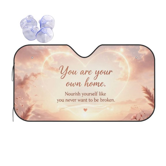 Self Love Ocean Sunset Boho Floral Foldable Car Windshield Sun Shade, UV Protection Heat Shield