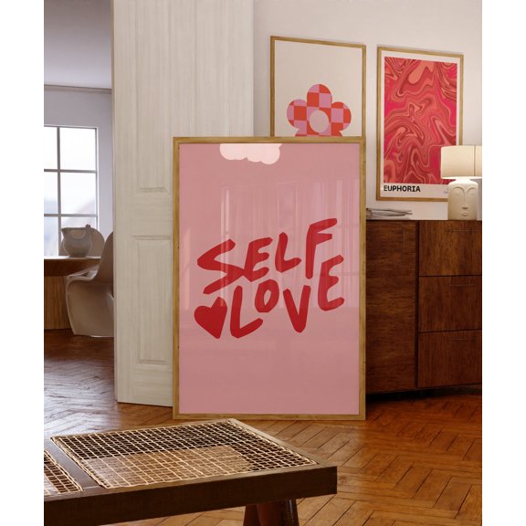 Self Love Print Pink Vintage Retro Wall Art Trendy Print Retro Text Poster Retro Quote Print Self Love Club Retro Wall Decor Wall Art, Modern Wall Decor, 12x18 UNFRAMED