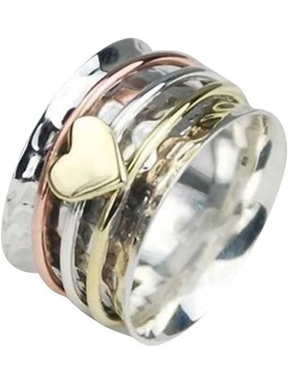 Self Love Spinner Heart Ring for Women, Fidget Anxiety Relief Rotating Wide Band Rings with Card for Her For Women Fidget Jewelry