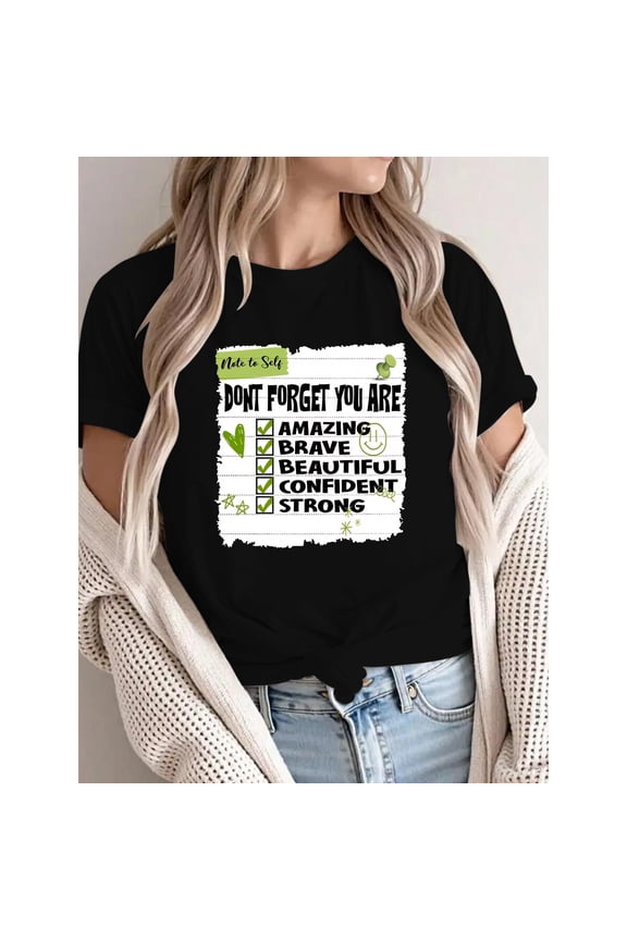 Self-Love T-Shirt for Women - Uplifting "Note to Self" List Design - Comfortable Cotton Casual Wear with Daily Encouragement