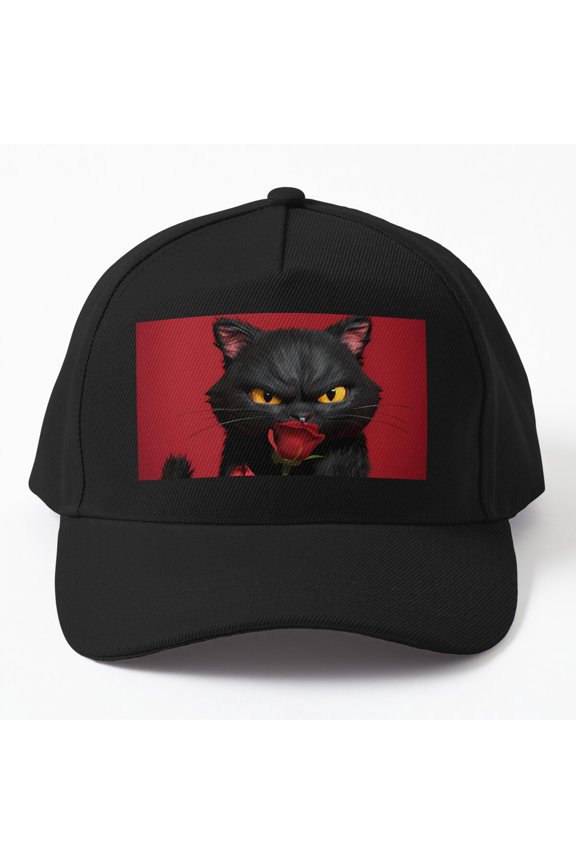 Self Love Valentine Baseball Hat, Black Cat Rose Romantic Graphic Design, Classic Cap