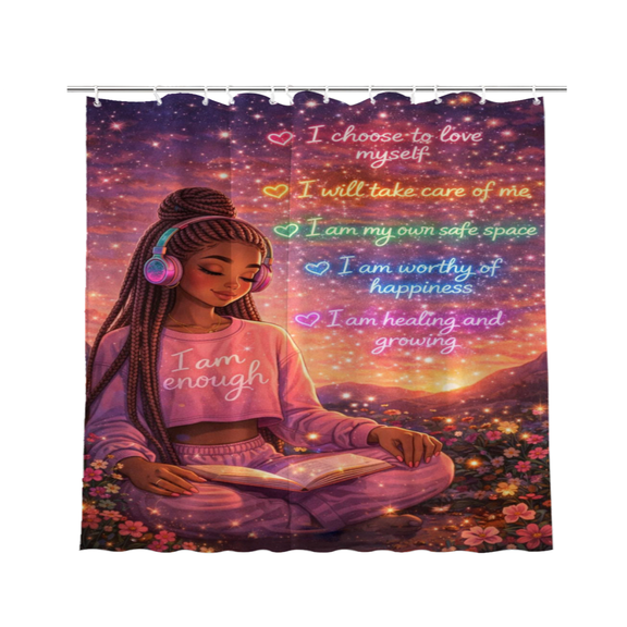 Self-Love and Healing Affirmation Waterproof Polyester Shower Curtain 72 x 72 Inch