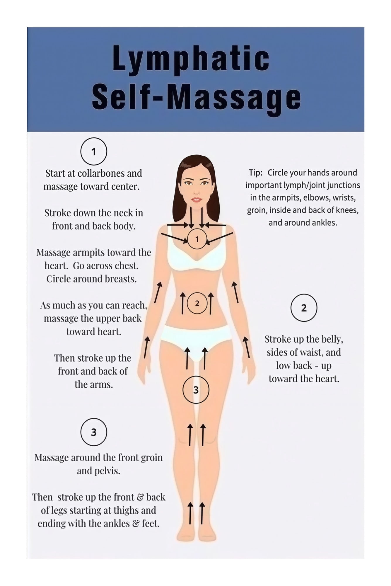 Self Lymphatic Massage Guide Poster Anatomical Drainage Chart with Step ...