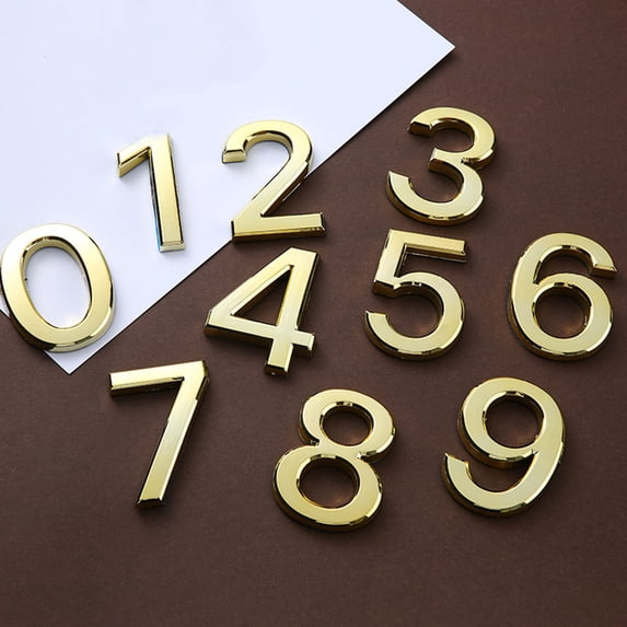 Self- Metal House Numbers 0-9, Modern Gold Address Numbers for Mailbox, Door and Outdoor Sign, Weatherproof Easy Install