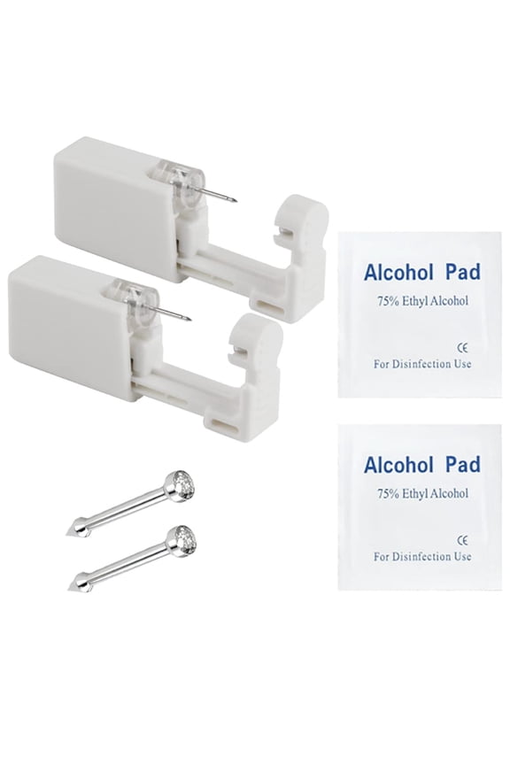 Self NOSE Piercing Gun Kits inside Piercing Rings Disposable Safety 1/100 With Moment Tool With Ring Stud Pierce Kit SS201 (2 Pack)
