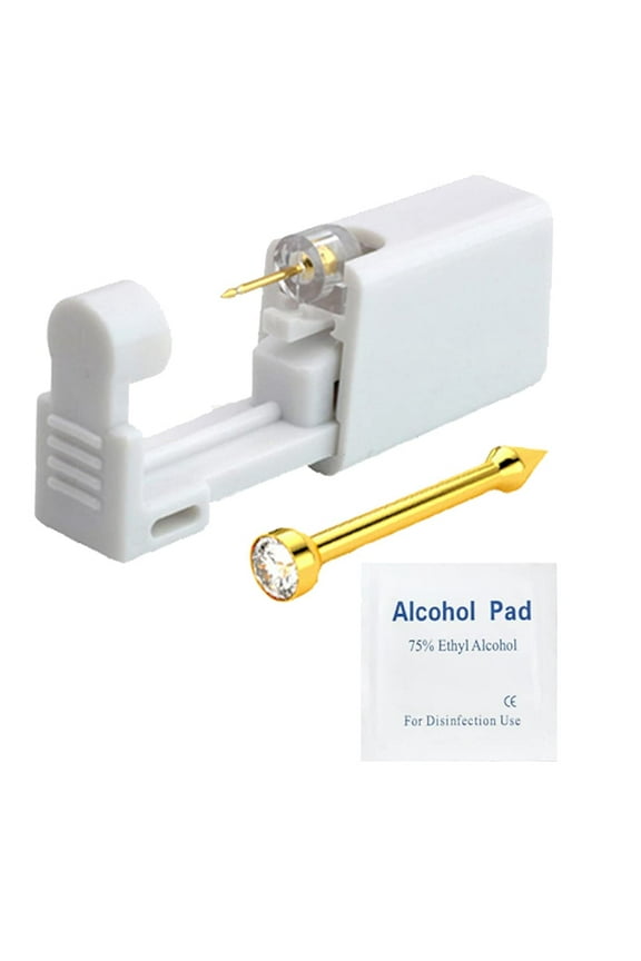 Self NOSE Piercing Gun Kits inside Yellow Gold Piercing Rings Disposable Safety 1/100 With Moment Tool With Ring Stud Pierce Kit GP201 (1 Pack)
