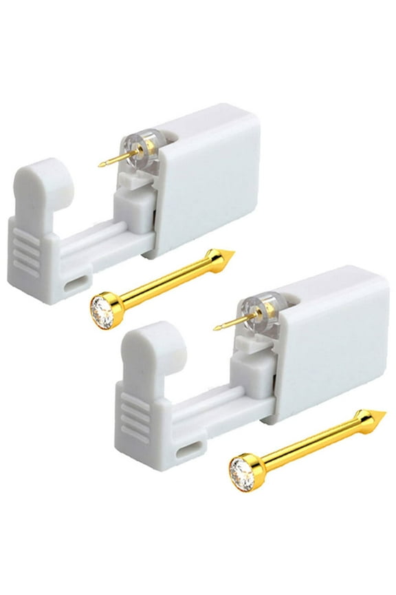 Self NOSE Piercing Gun Kits inside Yellow Gold Piercing Rings Disposable Safety 1/100 With Moment Tool With Ring Stud Pierce Kit GP201 (2 Pack)