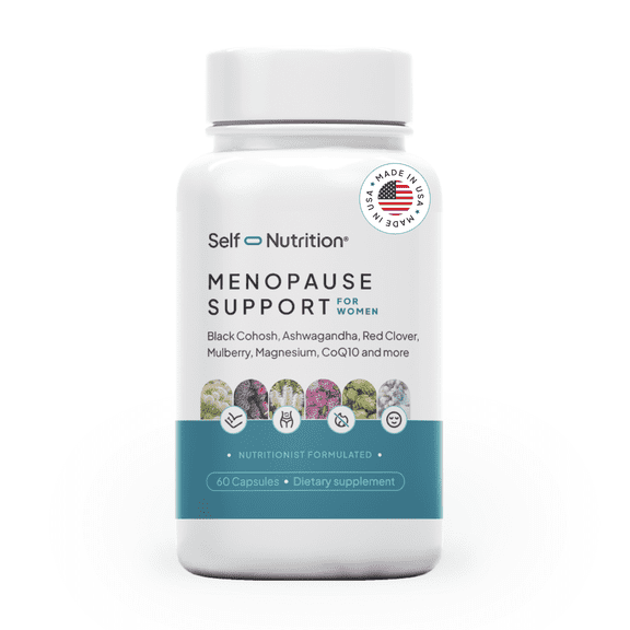 Self Nutrition Menopause Supplement - Natural, Perimenopause & Menopause Support- Hot Flashes, Mood, Energy, Sleep - Ashwagandha, CoQ10, Magnesium, Black Cohosh & More - Vegan, USA, 60 Capsules