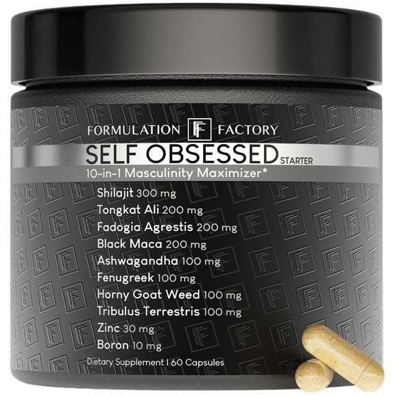 Formulation Factory Self Obsessed STARTER Supplement for Men, 10-in-1 Masculinity Maximizer with Shilajit & Tongkat Ali, 60 Capsules, 1-Month Supply