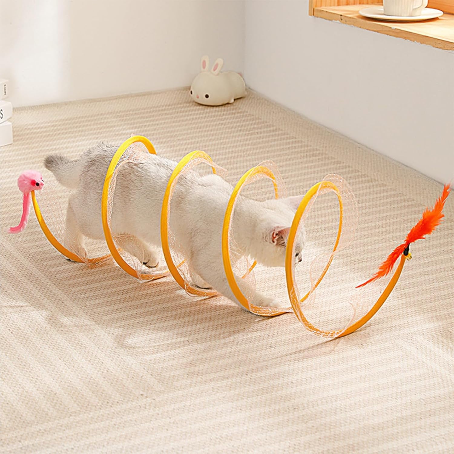 Self Play Cat Hunting Spiral Tunnel Toy, Folded Cat Spring Tunnel Toys for Indoor Cats (yellow2pcs)