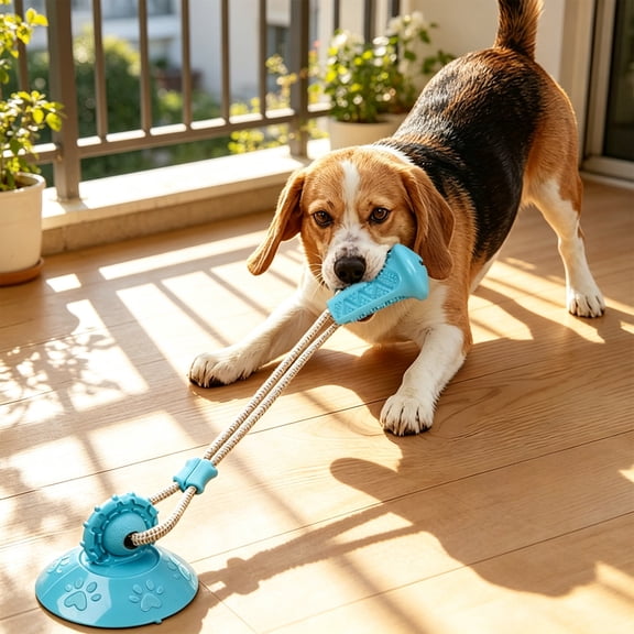 Self Playing Dog Tug Toy, New Upgrade Dog Suction Cup Toy - Tug of War Style with Rope, Sturdy for Tough Chewers, Wear-Resistant Pull Toys for Small Medium and Large Dog (1PC, Blue)