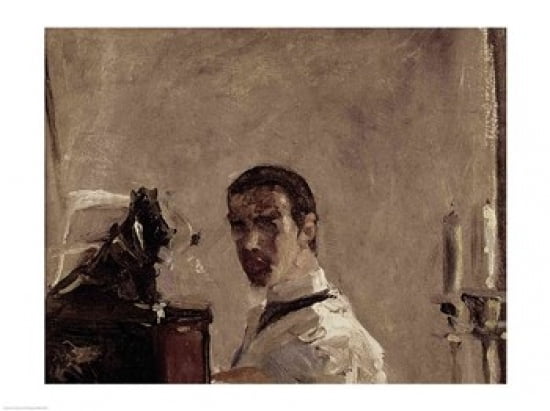 Self Portrait 1880 detail Canvas Art - Henri de Toulouse-Lautrec (36 x 24)