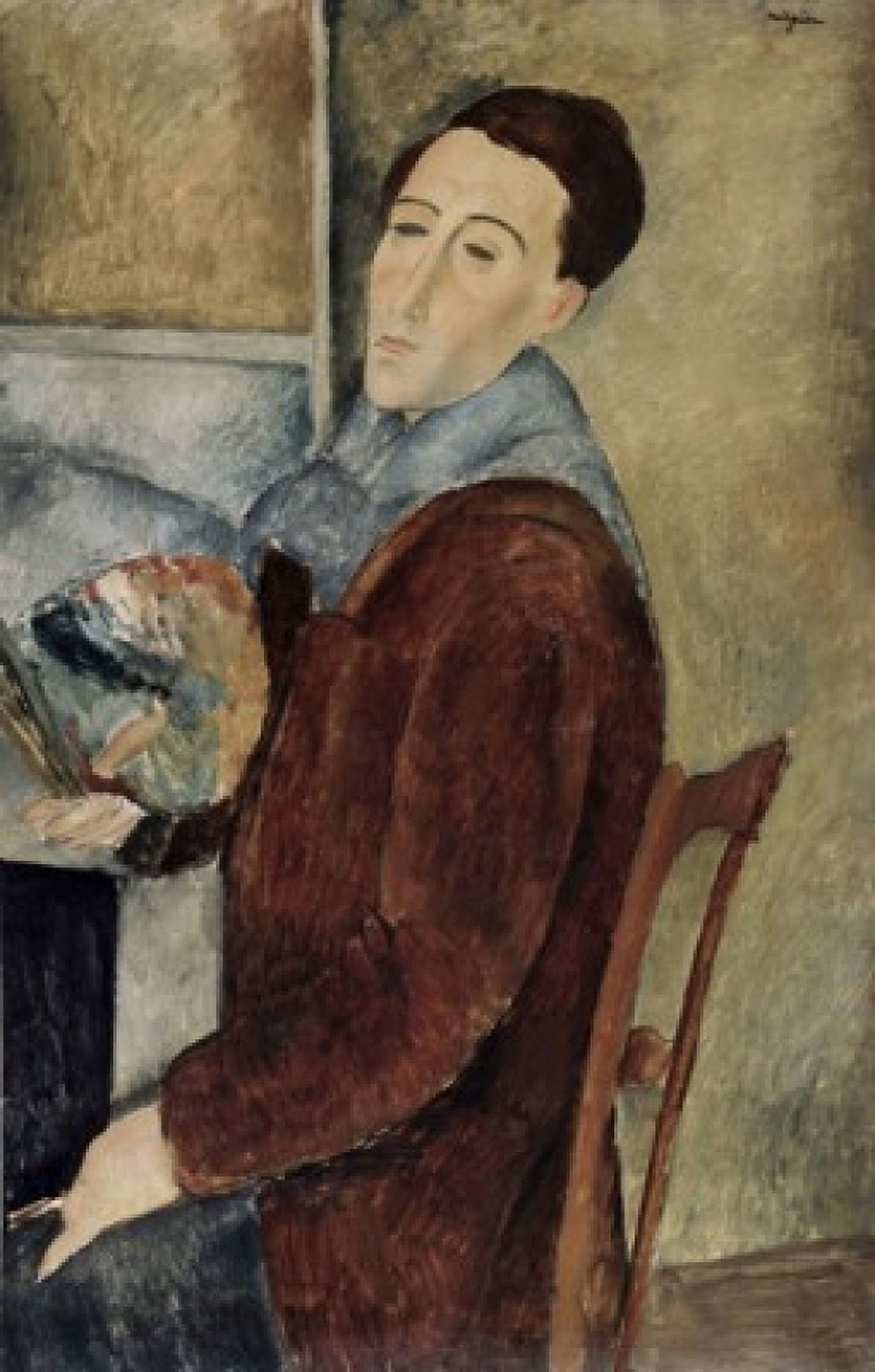 Self-Portrait 1919 Amedeo Modigliani (1884-1920Italian) Oil on canvas Francisco Matarazzo Sobrinho Collection Sao Paulo Canvas Art - Amedeo Modigliani (18 x 24)