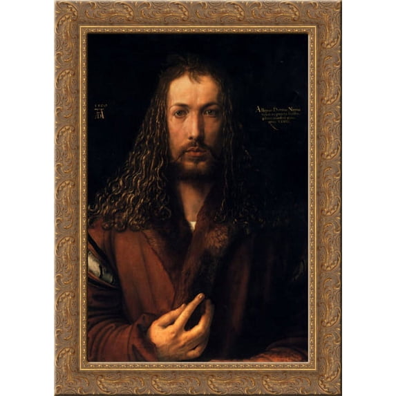 Self Portrait 19x24 Gold Ornate Wood Framed Canvas Art by Durer, Albrecht