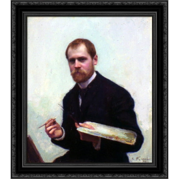 Self'Portrait 20x22 Black Ornate Wood Framed Canvas Art by Friant, Emile