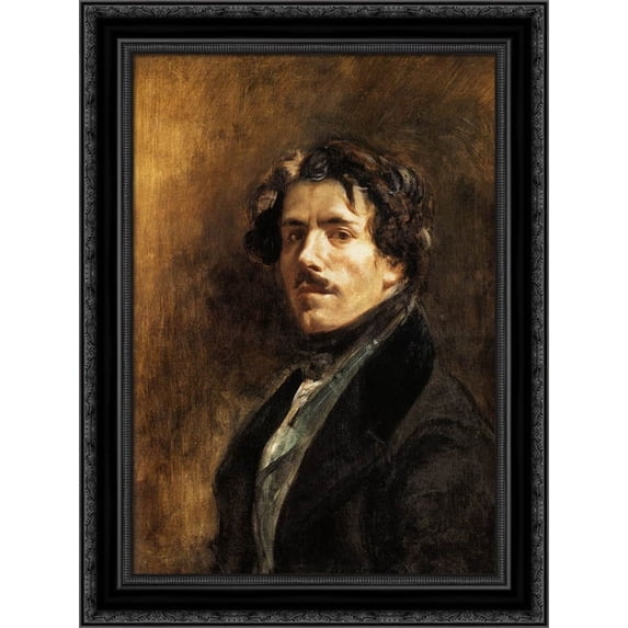 Self'Portrait 20x24 Black Ornate Wood Framed Canvas Art by Delacroix, Eugene