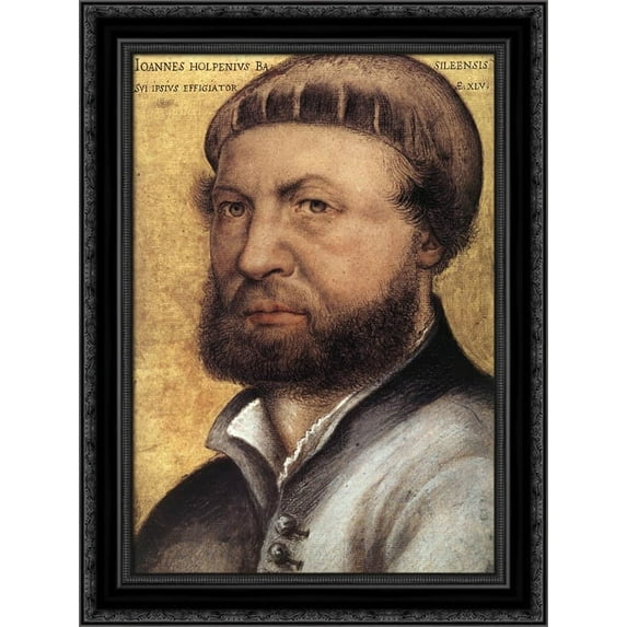 Self'Portrait 20x24 Black Ornate Wood Framed Canvas Art by Holbein, Hans (Younger)