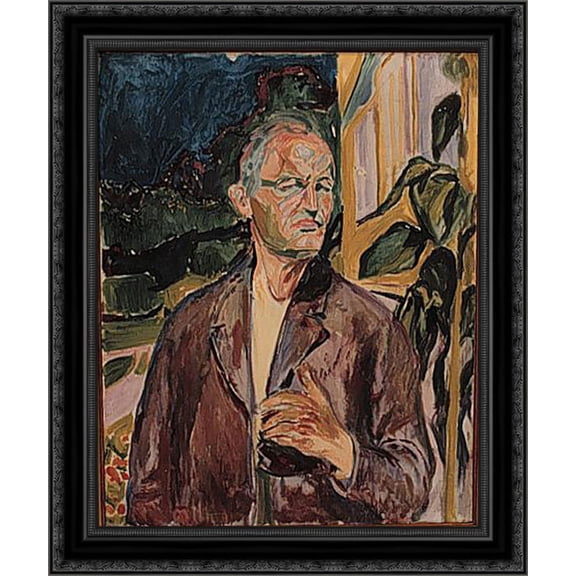 Self Portrait 20x24 Black Ornate Wood Framed Canvas Art by Munch, Edvard