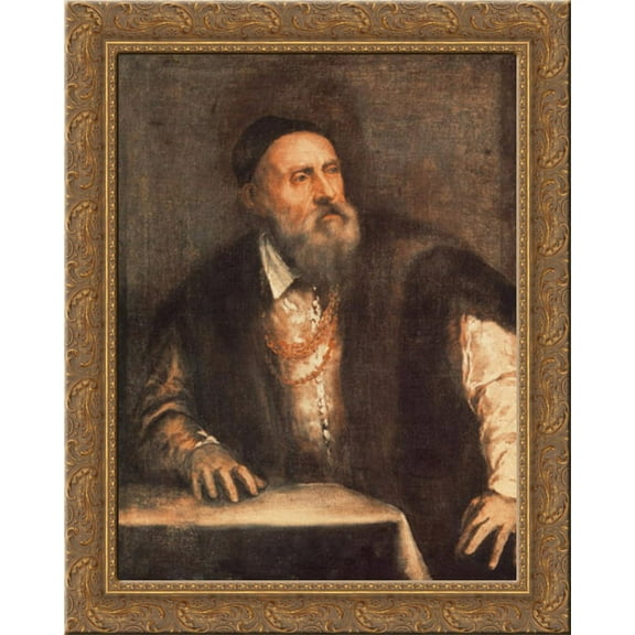 Self-Portrait 20x24 Gold Ornate Wood Framed Canvas Art by Titian