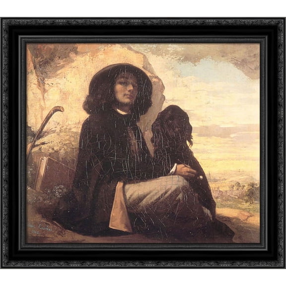 Self Portrait 22x20 Black Ornate Wood Framed Canvas Art by Courbet, Gustave